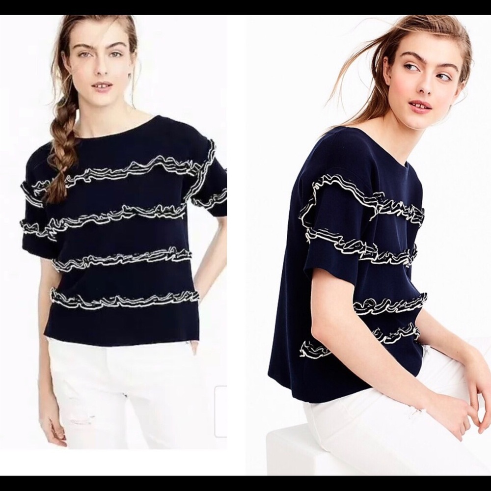 J Crew Pullover Ruffle Boatneck Sweated blouse